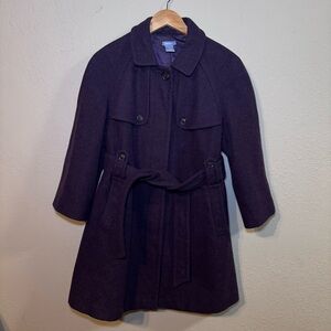 Gap Wool Blend Winter Coat Purple Jacket Peacoat 3/4 Sleeve  Belted Size M